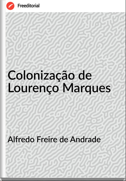 Alfredo Freire de Andrade - Colonização de Lourenço Marques